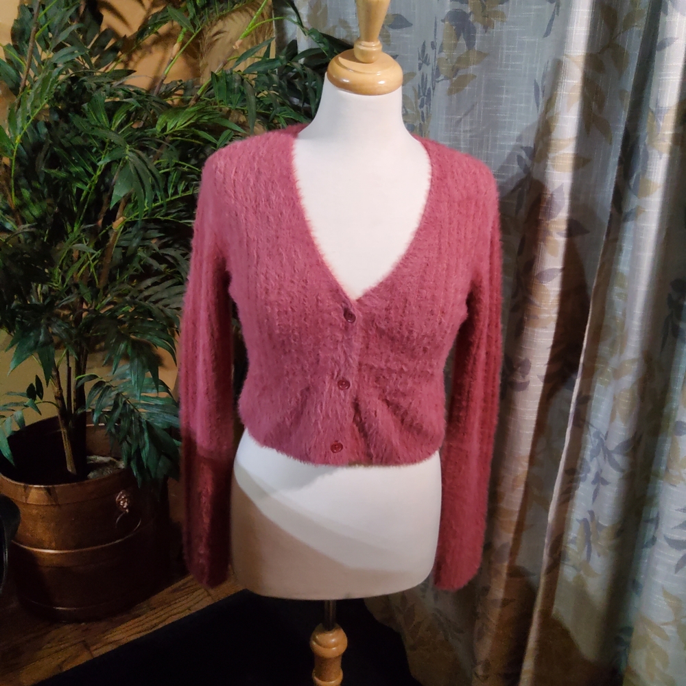 Fuzzy Dusty Rose Cropped Sweater